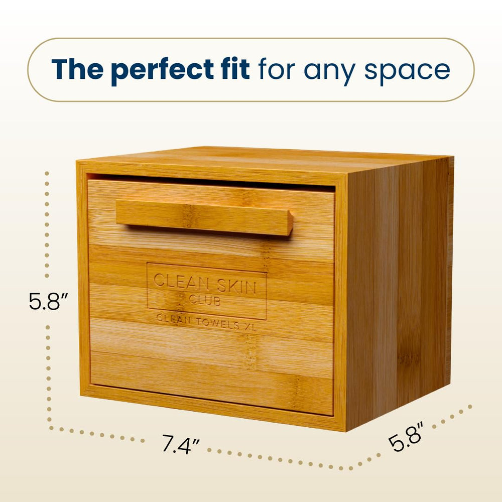 Clean Skin Club drawer-open view showing towel roll-out for quick daily tasks.