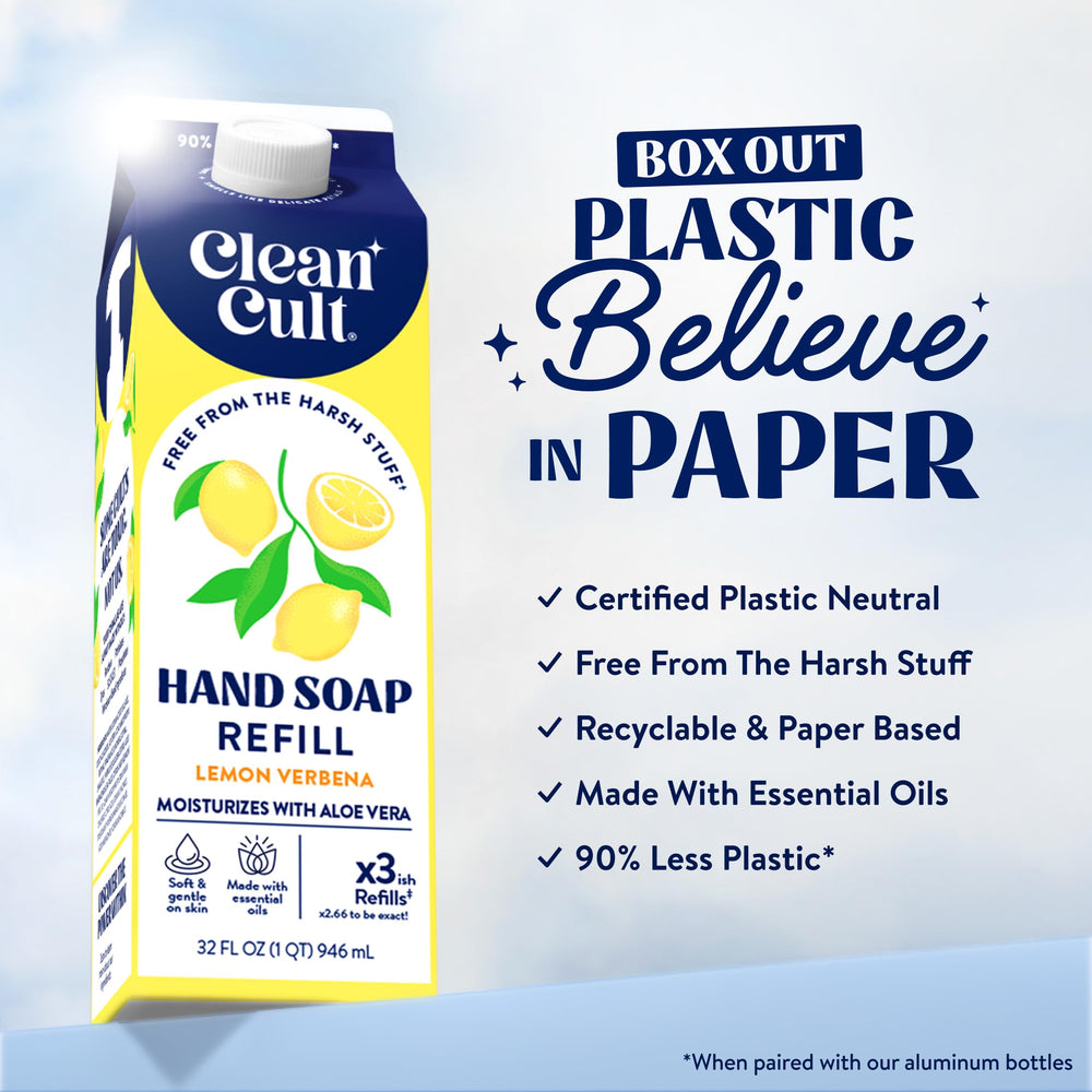 Cleancult Lemon Verbena packaging uses paper-based materials for sustainability