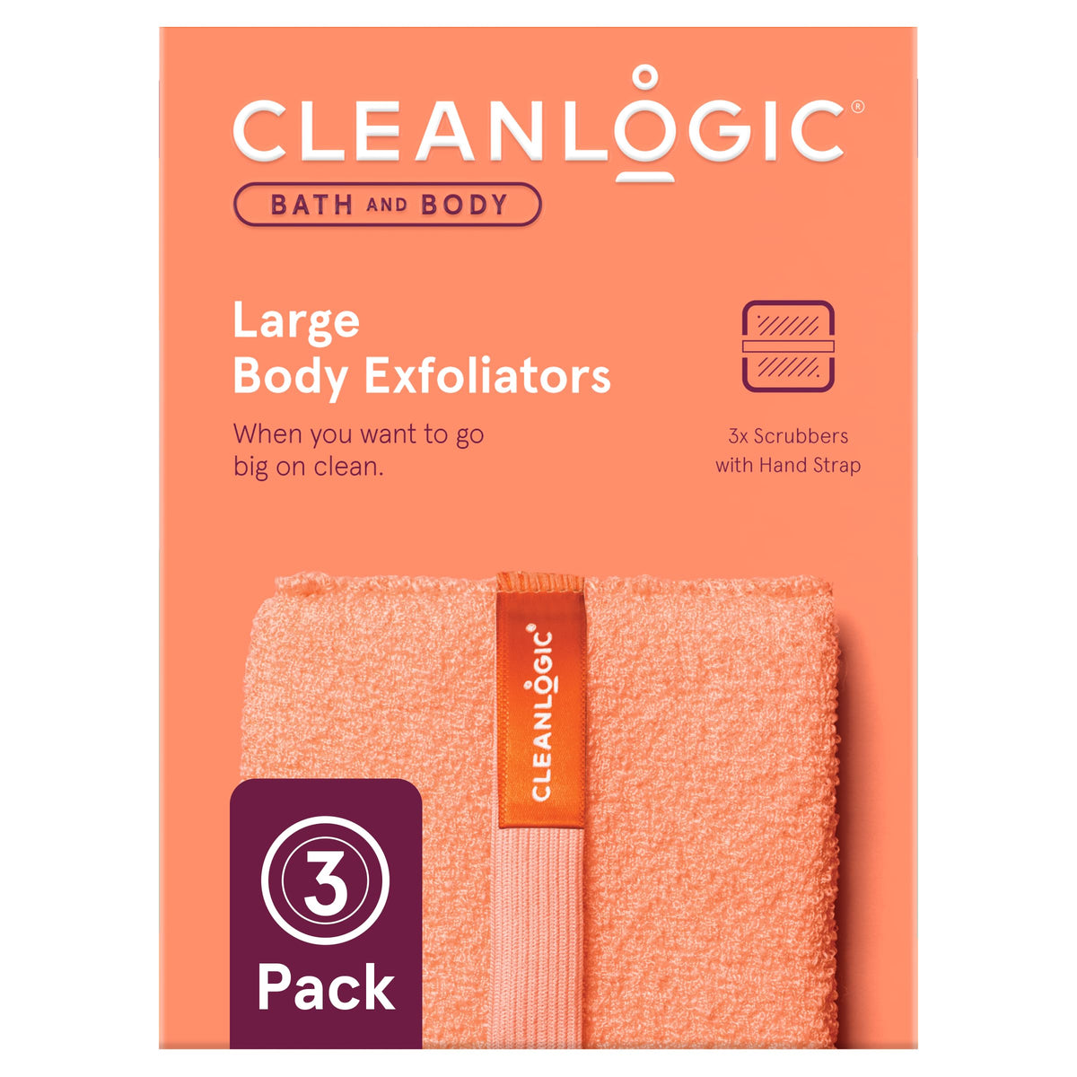 Cleanlogic exfoliating bath scrubber pack in assorted colors for daily exfoliation and smoother skin.
