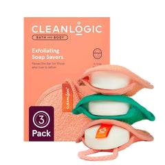 Cleanlogic bath exfoliating soap saver pack in assorted colors for daily cleansing.