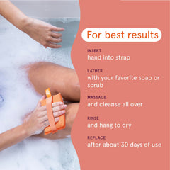 Cleanlogic bath scrubber in assorted colors for routines.