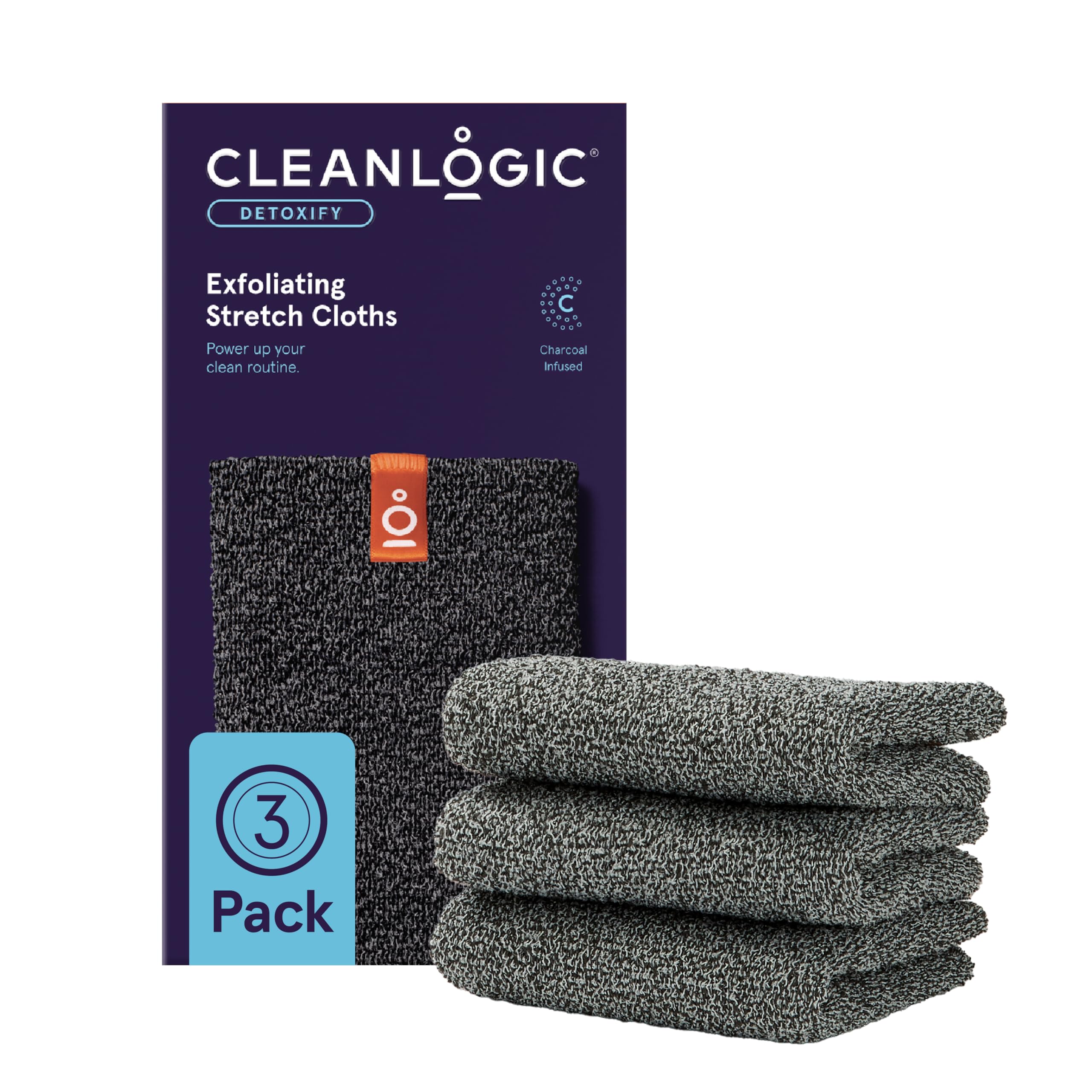 Cleanlogic body exfoliating cloth pack showing textured fibers for deep cleansing and smoother skin.