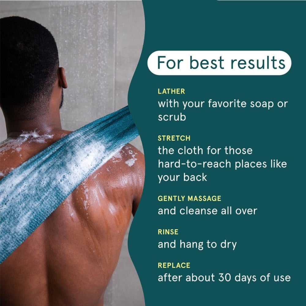 Cleanlogic body exfoliating cloth post-workout image showcases refreshing cleanse.