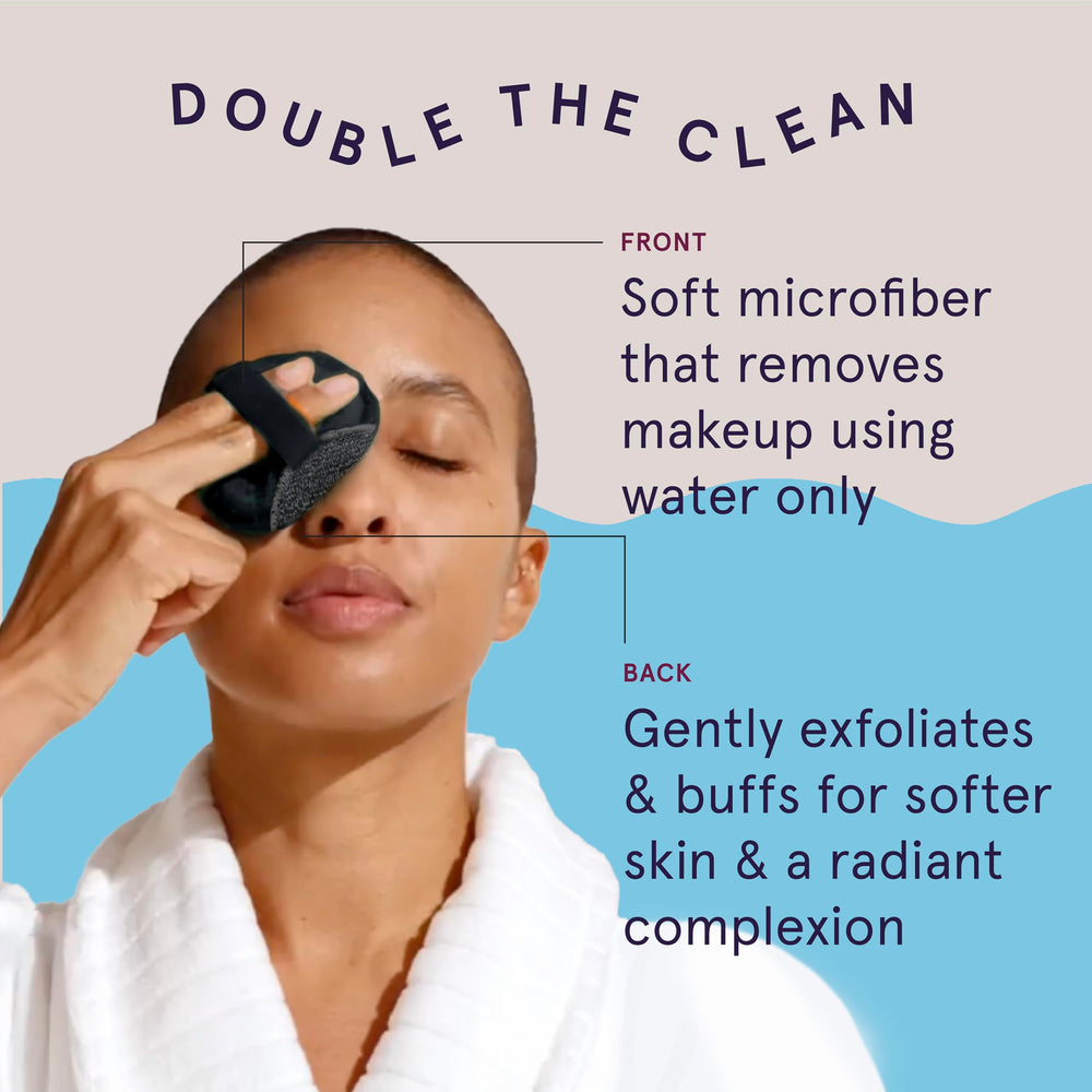 CleanLogic charcoal exfoliating pad showing gentle massage action