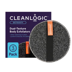 Cleanlogic Detoxify charcoal scrubber packaging highlights a premium cleansing routine