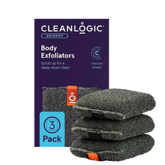 Cleanlogic Detoxify Scrubber front view showcasing reusable charcoal exfoliator for smoother skin.
