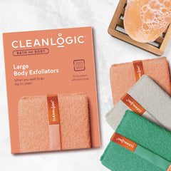 Cleanlogic exfoliating body scrubber large texture closeup showing deep cleansing potential.