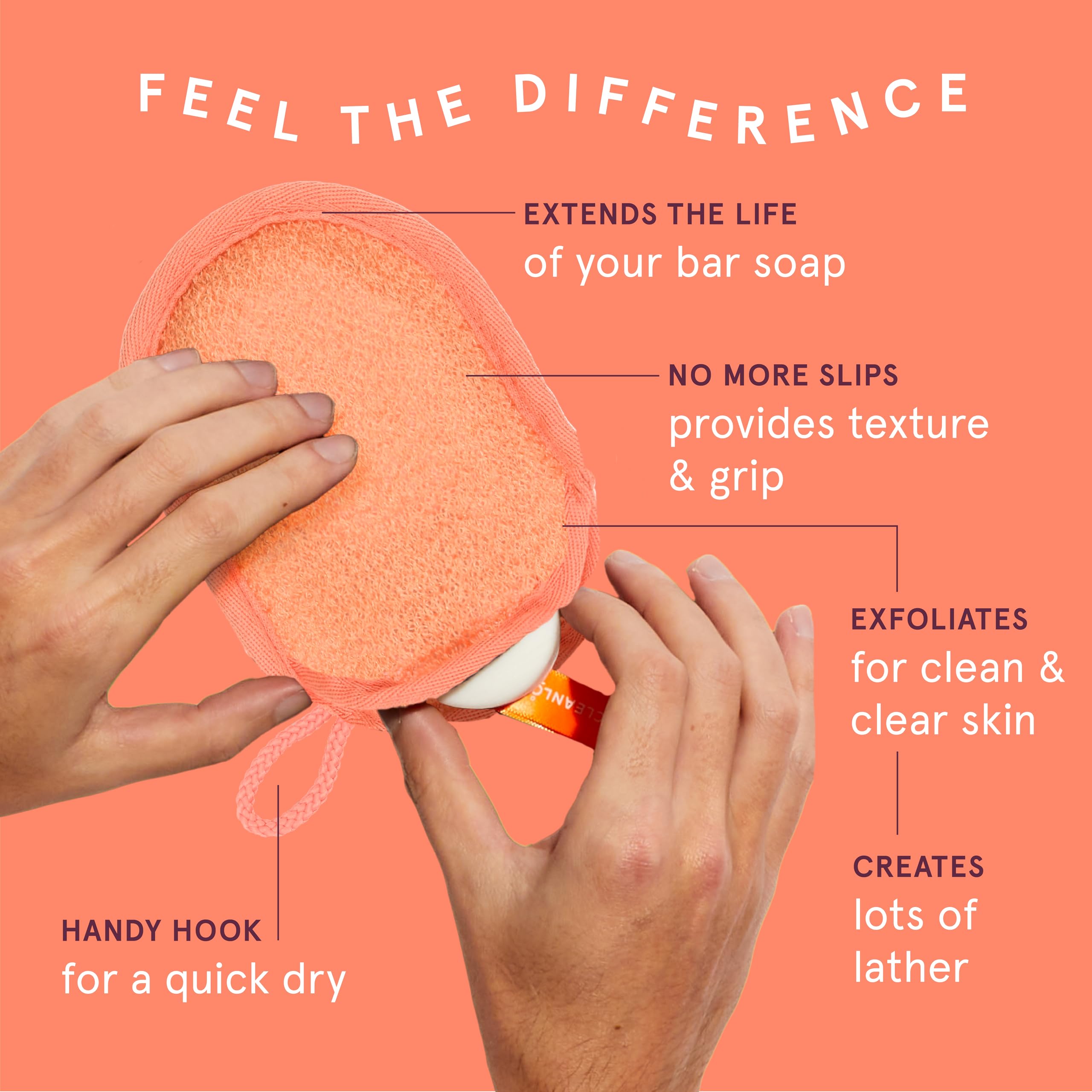Closeup of Cleanlogic exfoliating scrubber pouch texture and material for gentle exfoliation.