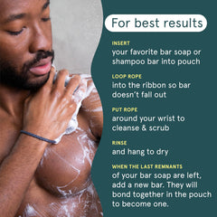 Cleanlogic exfoliating scrubber pouch in shower shows gentle circular massage.