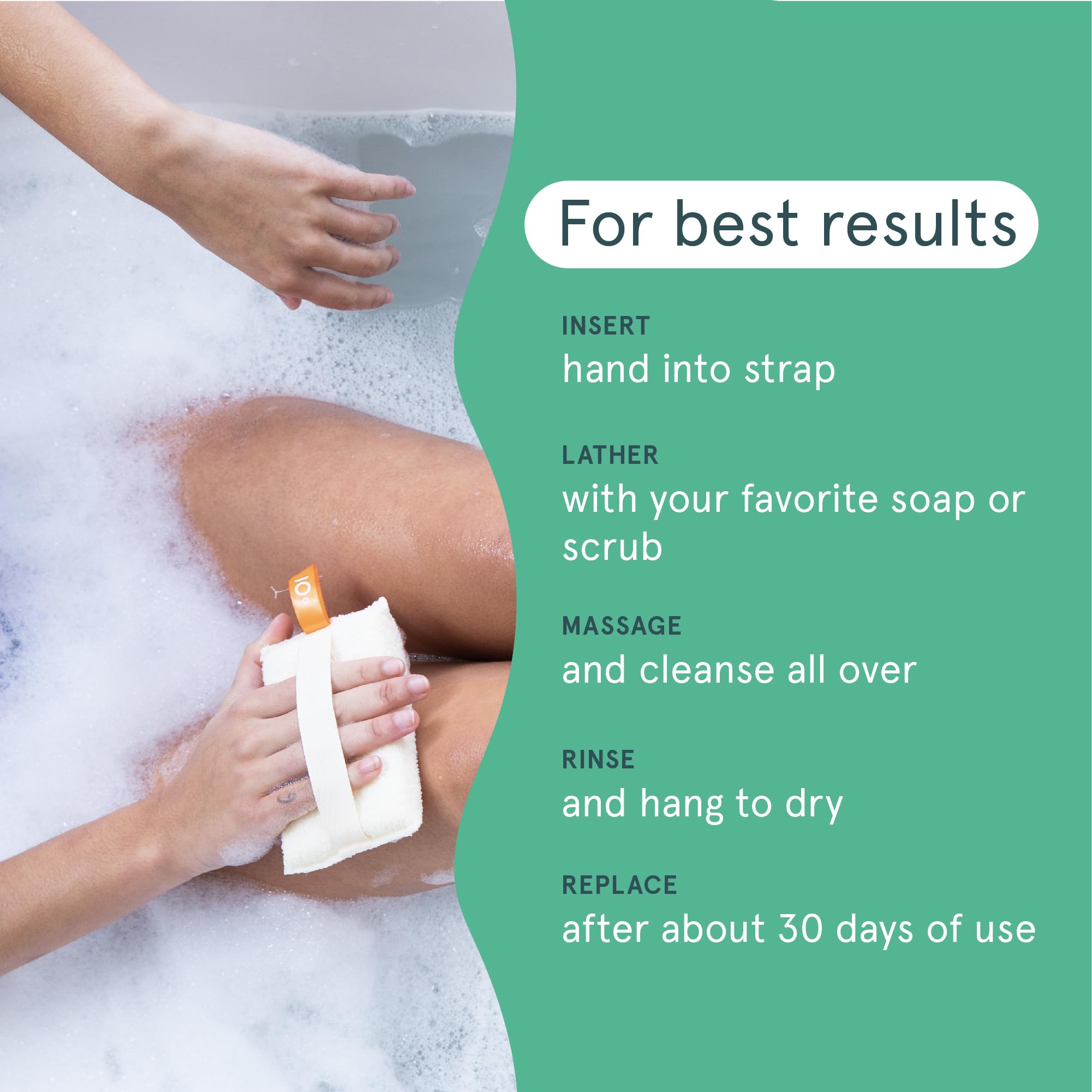 Cleanlogic Organic Cotton Exfoliating Body Scrubber in-shower demonstrates cleansing action during a shower.