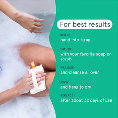 Cleanlogic Organic Cotton Exfoliating Body Scrubber in-shower demonstrates cleansing action during a shower.