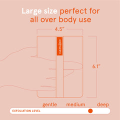 Cleanlogic scrubber in shower scene illustrating easy grip and routine exfoliation.