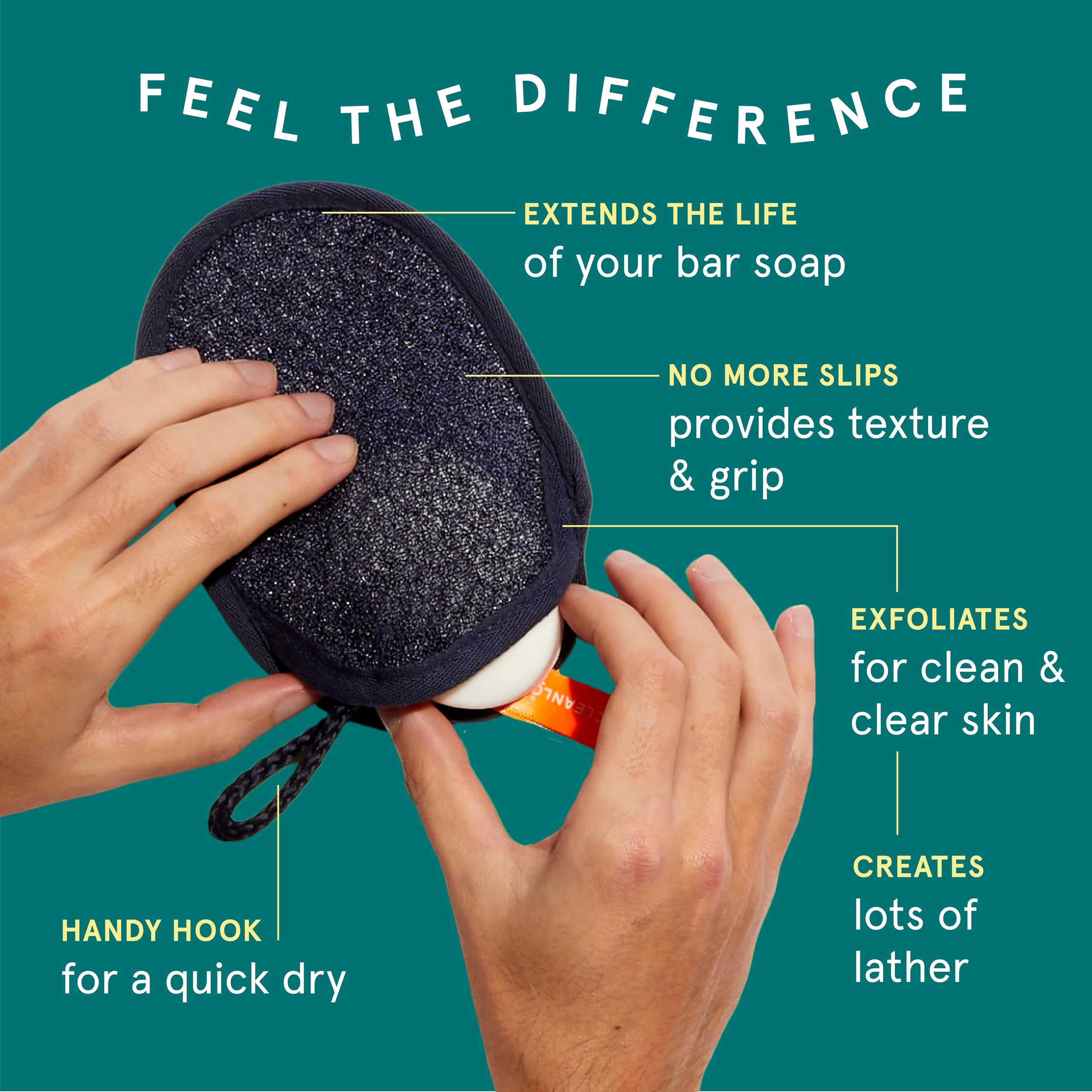 Cleanlogic sport exfoliator scrubber pouch close-up showing durable texture for effective cleansing.