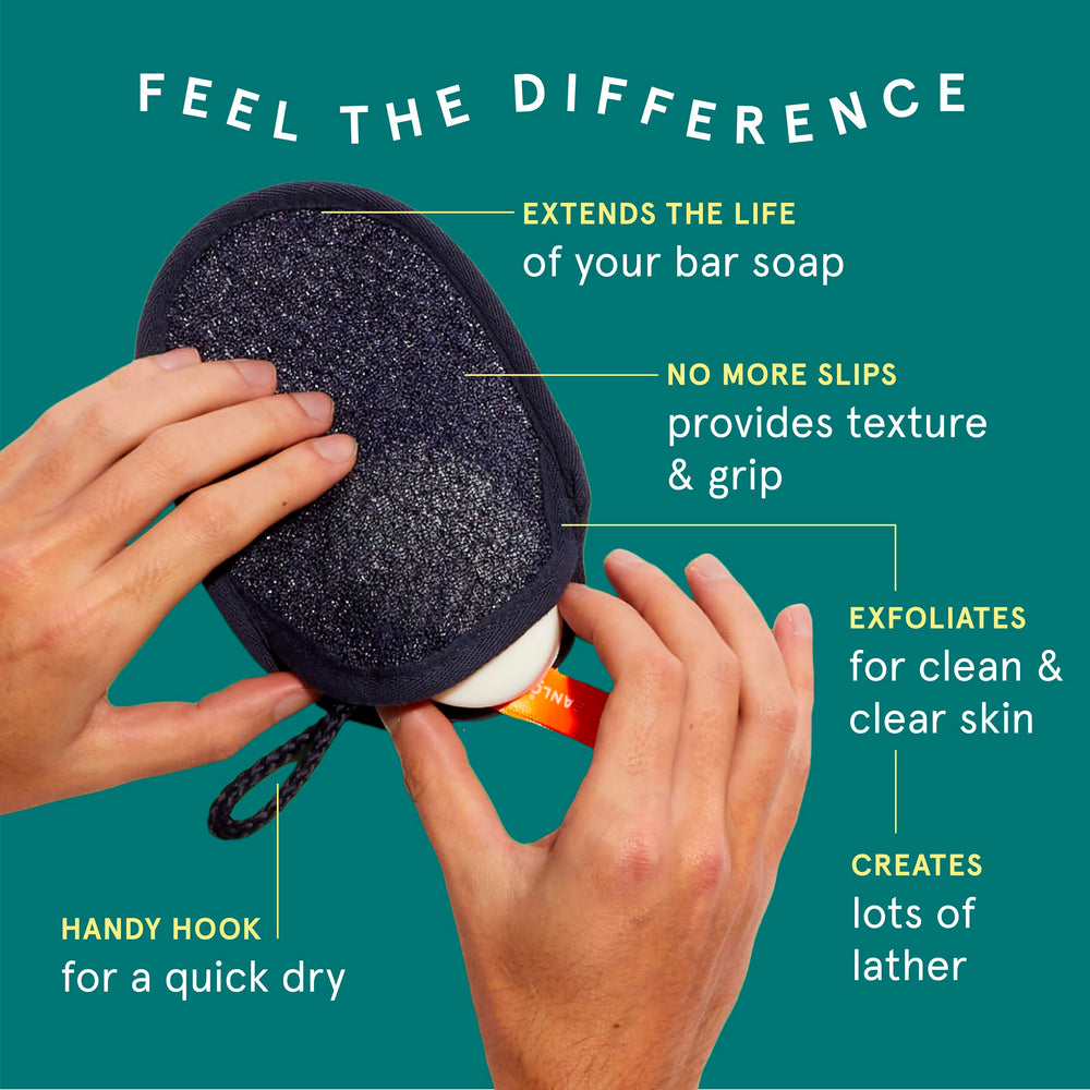 Cleanlogic sport exfoliator scrubber pouch close-up showing durable texture for effective cleansing.