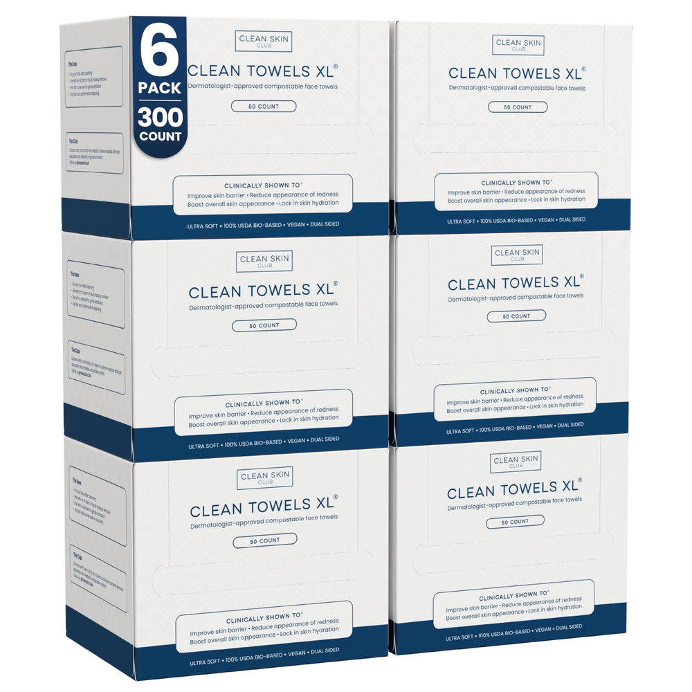 Clean Skin Club Clean Towels XL pack — ultra-soft, single-use towels for daily skincare.