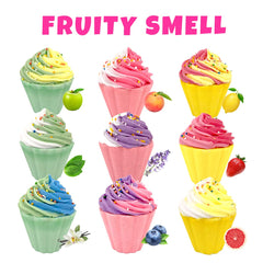 Clear and Fresh cupcake bath bombs float on water, creating bubbles for bath time.