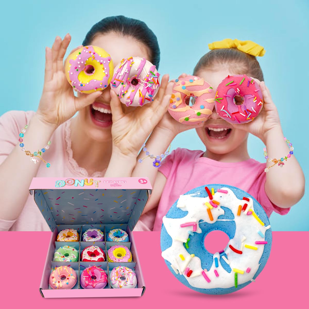 Clear and Fresh donut bath bombs gift packaging ready for gifting.