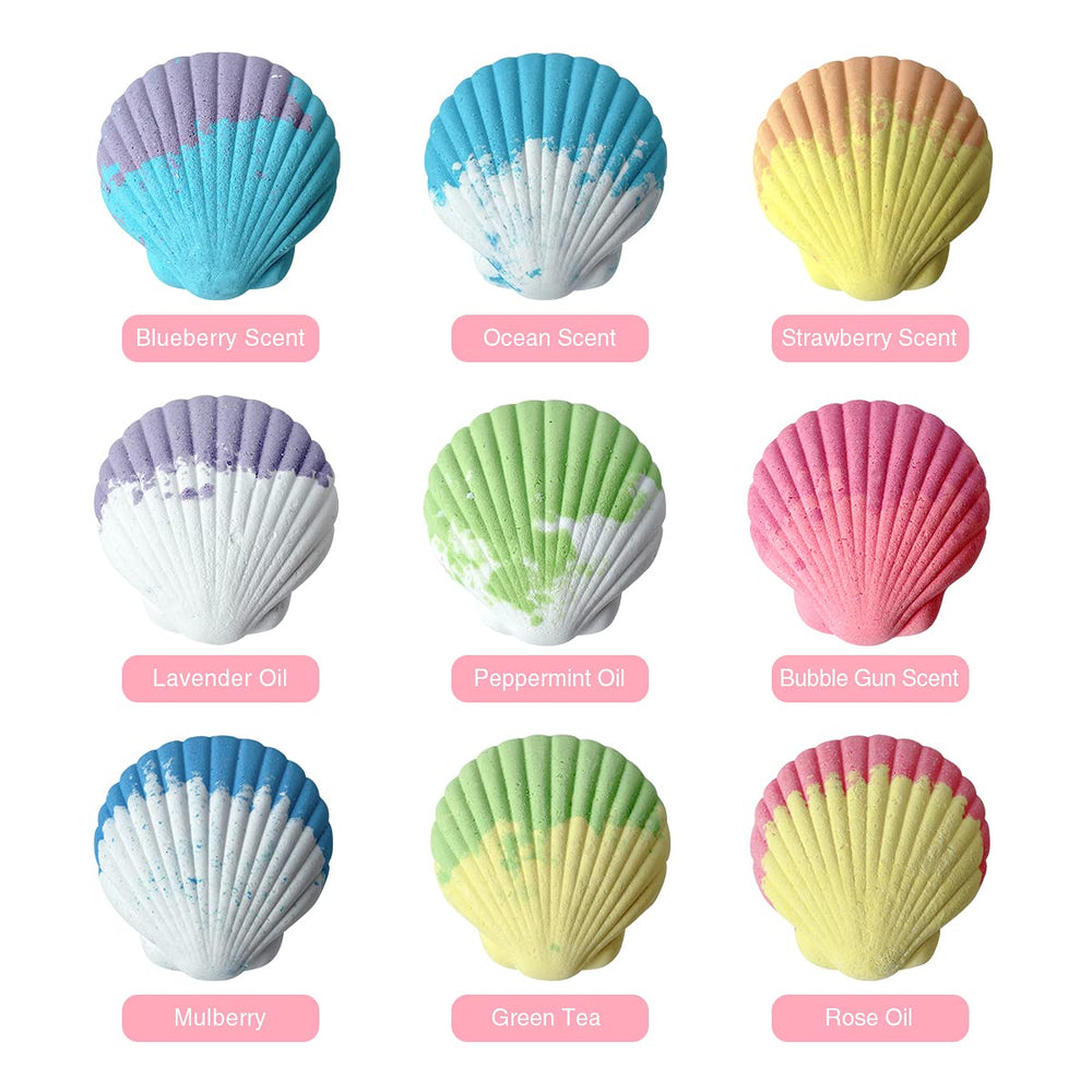 Clear and Fresh Magic Shell bath bomb in blueberry scent creates rich foam and color.