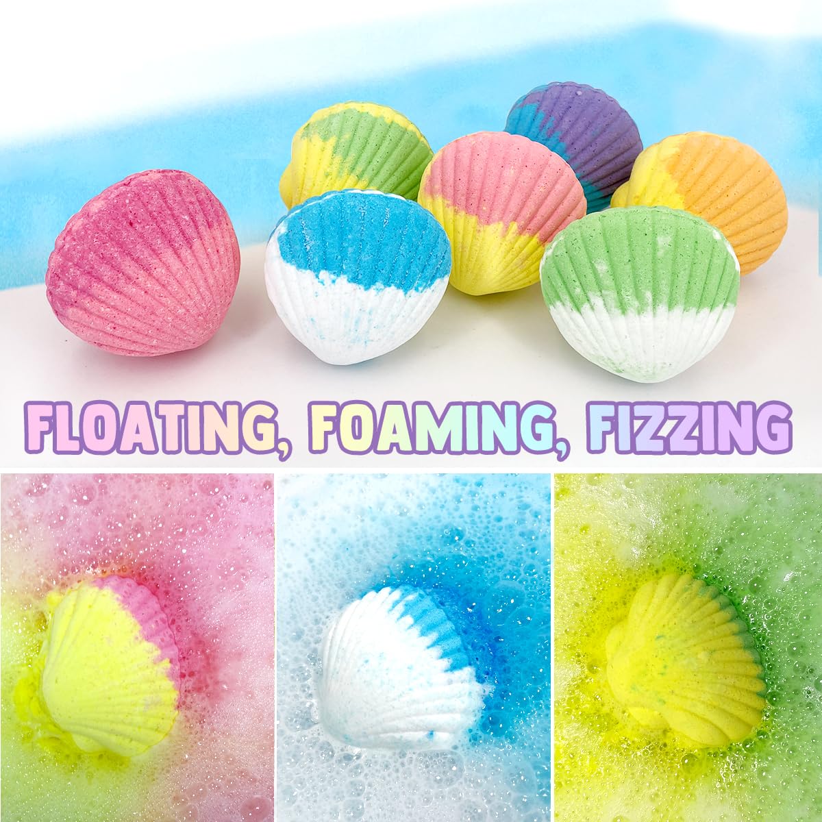 Clear and Fresh Magic Shell lavender-scent bath bomb soothes kids during bath time play.