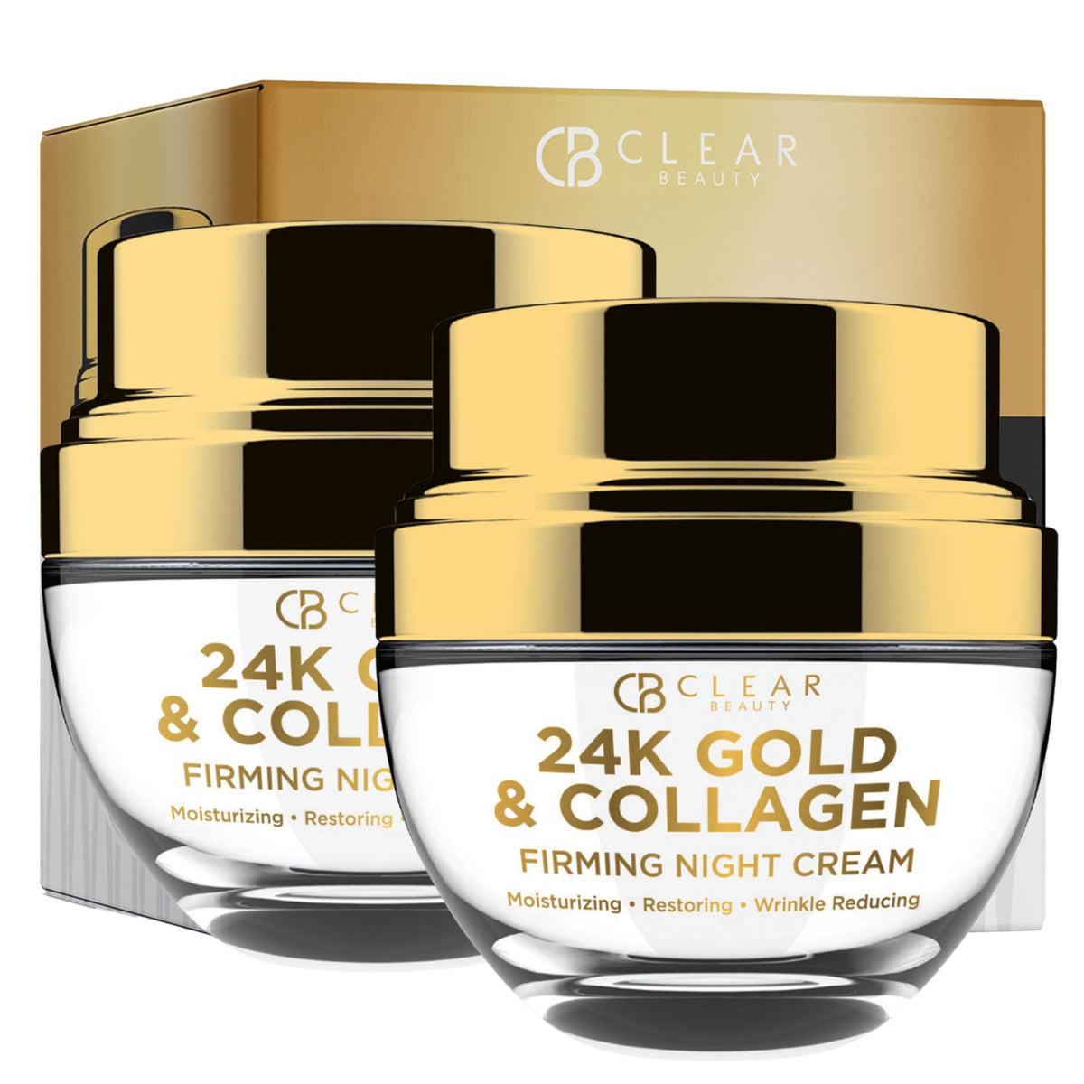 Clear Beauty 24K gold collagen day cream jar showing luxurious texture for radiant skin