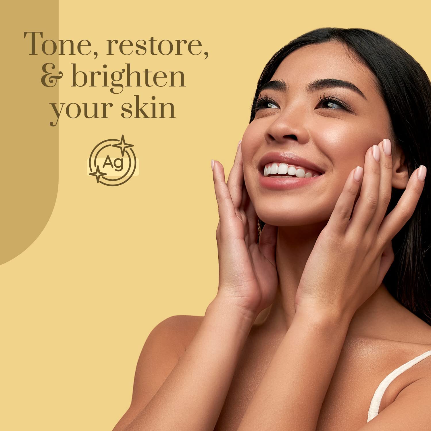 Clear Beauty 24K gold particles close-up promoting radiant glow.