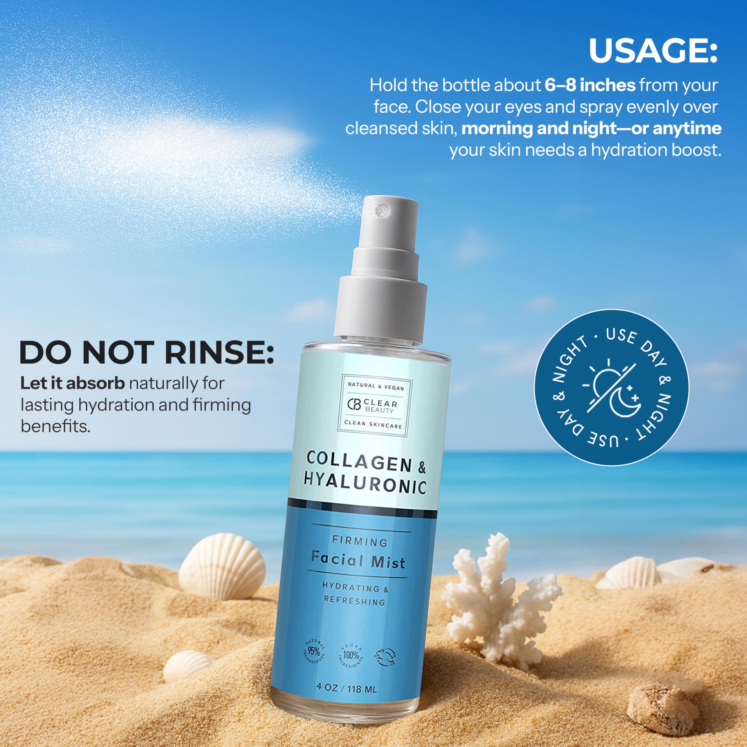 Clear Beauty mist on skin provides instant hydration with a clean finish.
