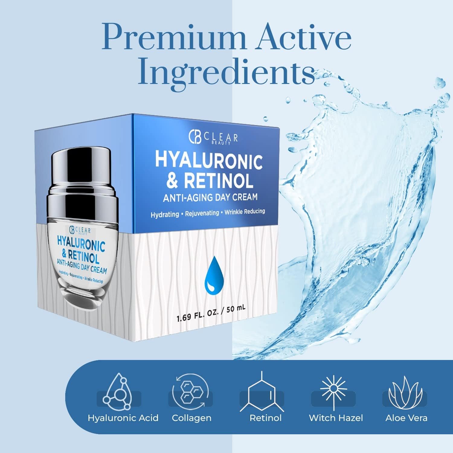 Clear Beauty Hyaluronic Retinol texture swirl demonstrates lightweight, fast-absorbing hydration