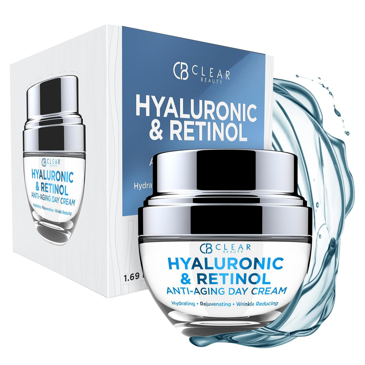 Clear Beauty Hyaluronic Retinol Face Moisturizer tube closeup showing rich hydration for dry skin