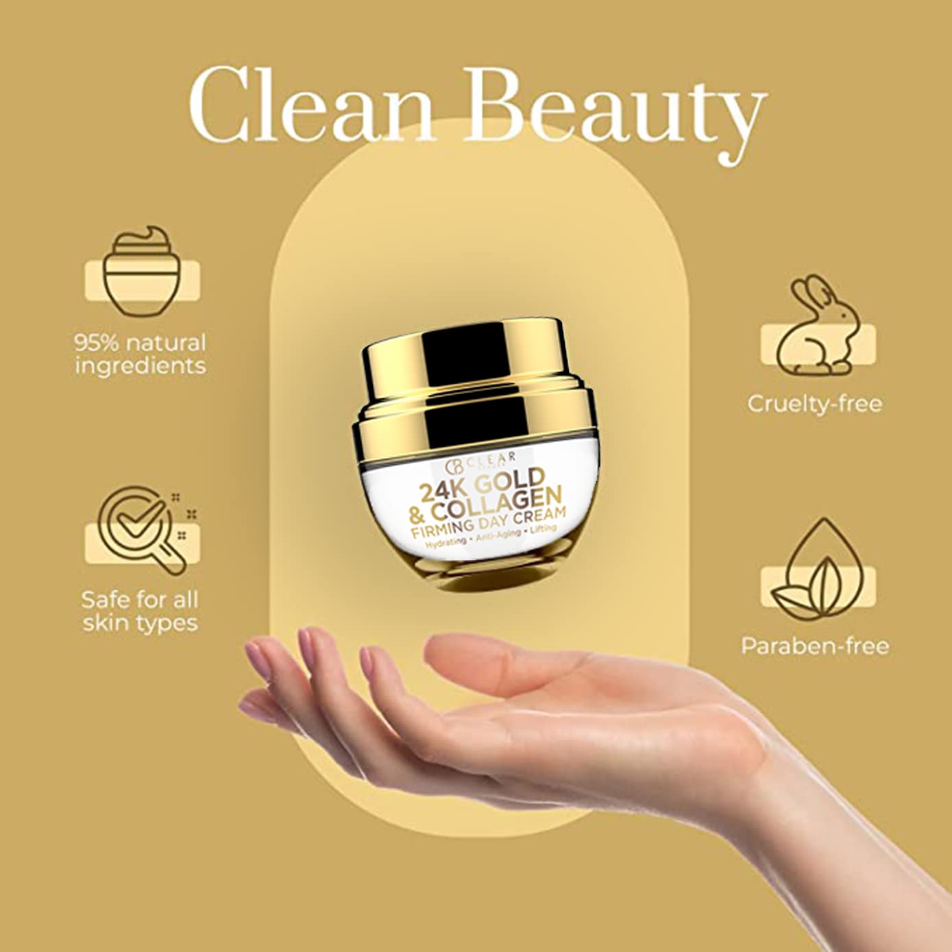 Clear Beauty moisturizer being gently massaged for a lightweight, non-greasy finish.