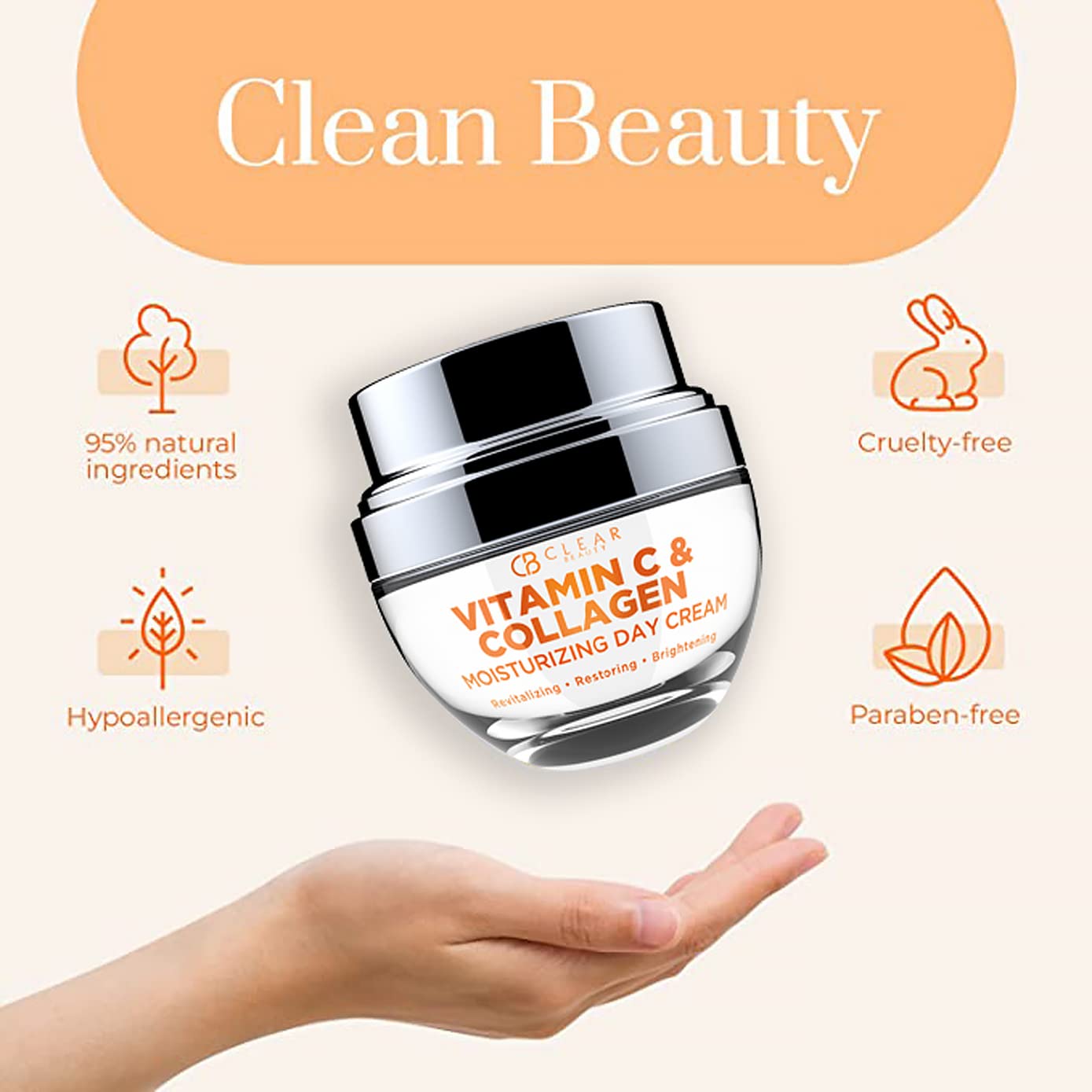Clear Beauty packaging box highlighting clean beauty ingredients.