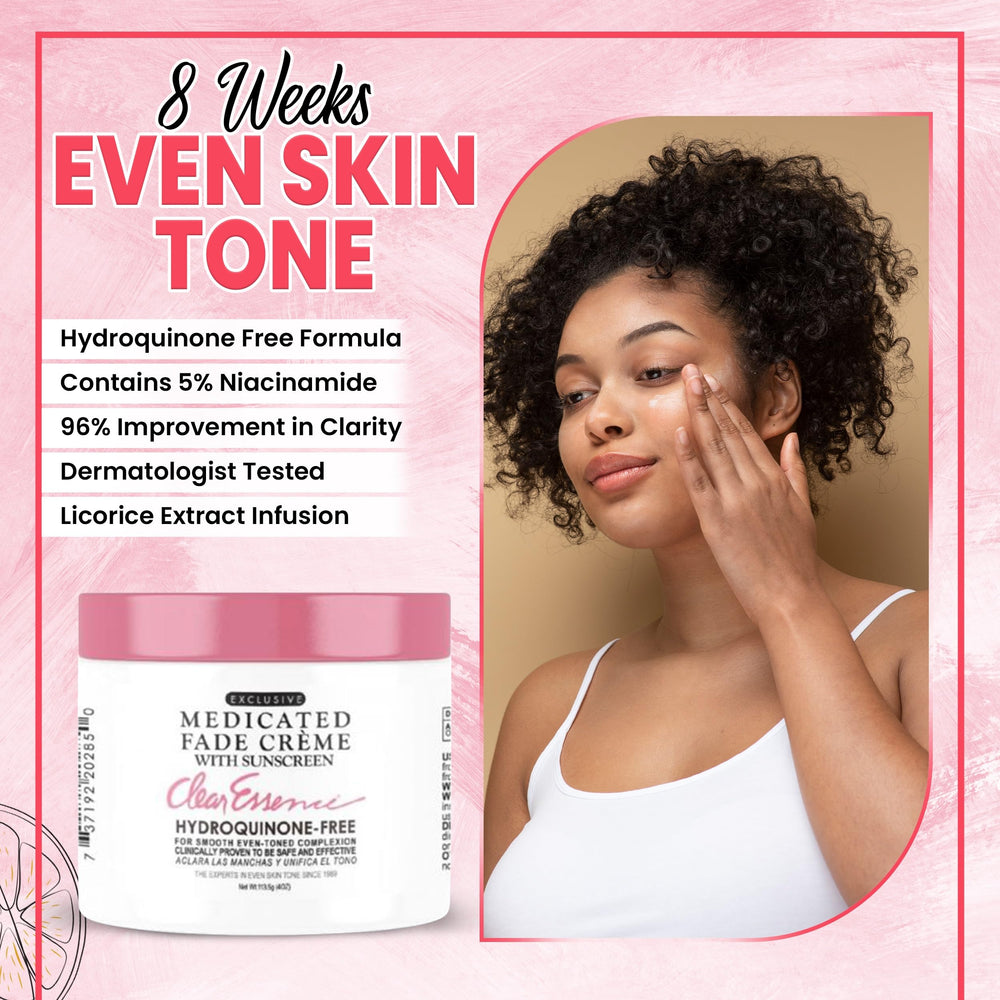 Broad-spectrum SPF depiction with Clear Essence fade creme.