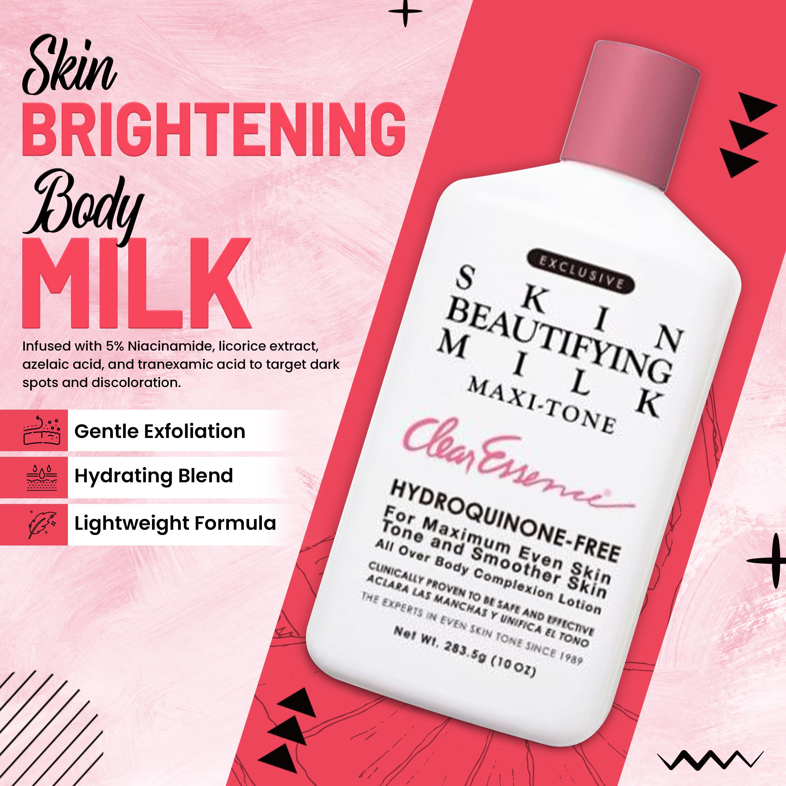 Clear Essence Exclusive Skin Beautifying Milk pump-dispense demonstrates easy, mess-free application