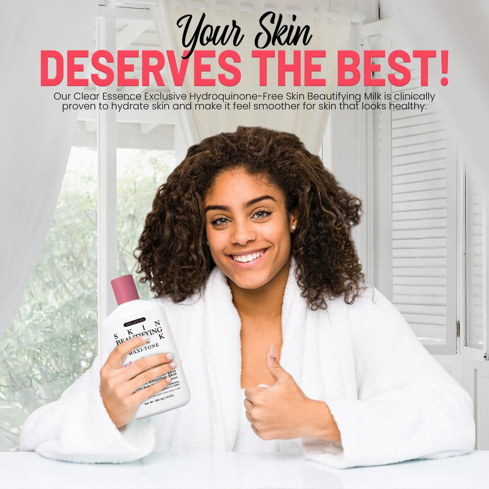 Clear Essence Exclusive Skin Beautifying Milk dry-skin application implies long-lasting moisture