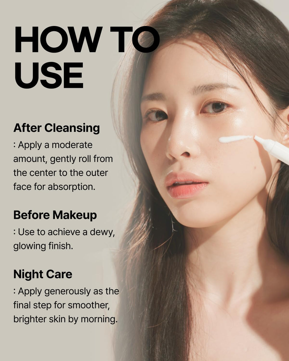 ClearDea Night-time skincare ritual highlights quick absorption and overnight hydration.