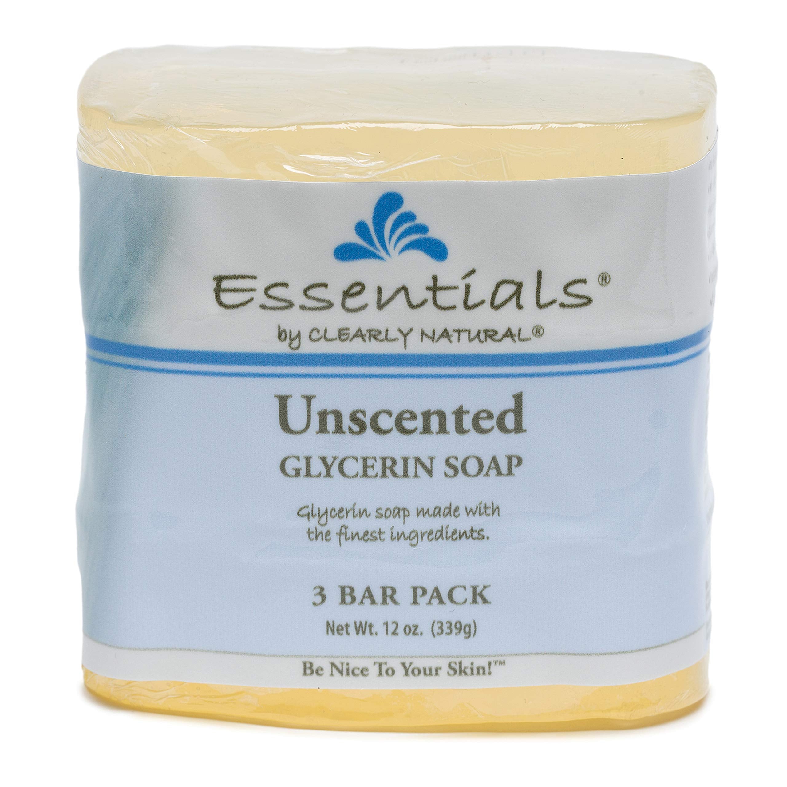 Clearly Natural unscented glycerin bar soap packaging variant highlights fragrance-free, cruelty-free formula.