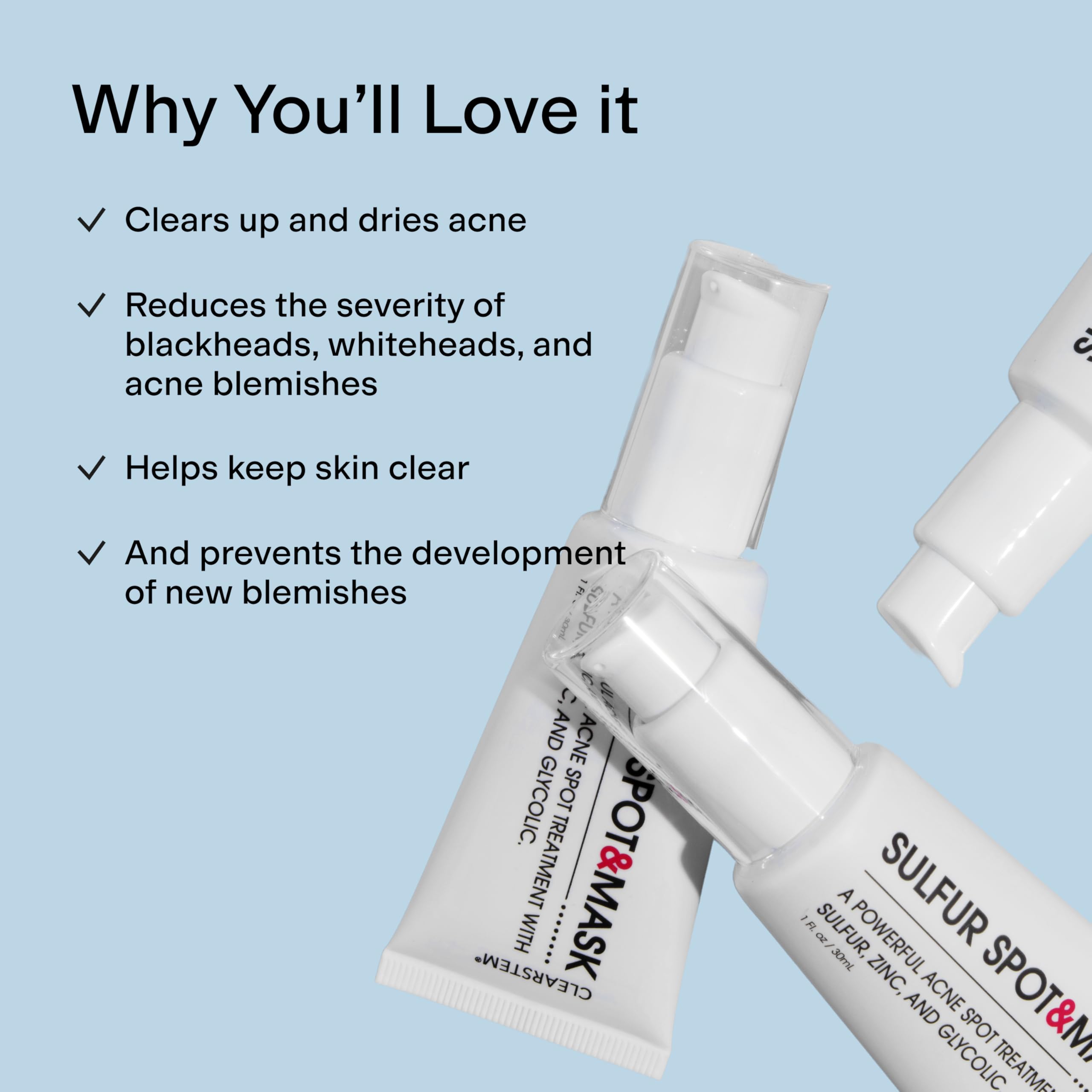 CLEARSTEM sulfur-spot-mask applied-on-face shows targeted care for problem areas.