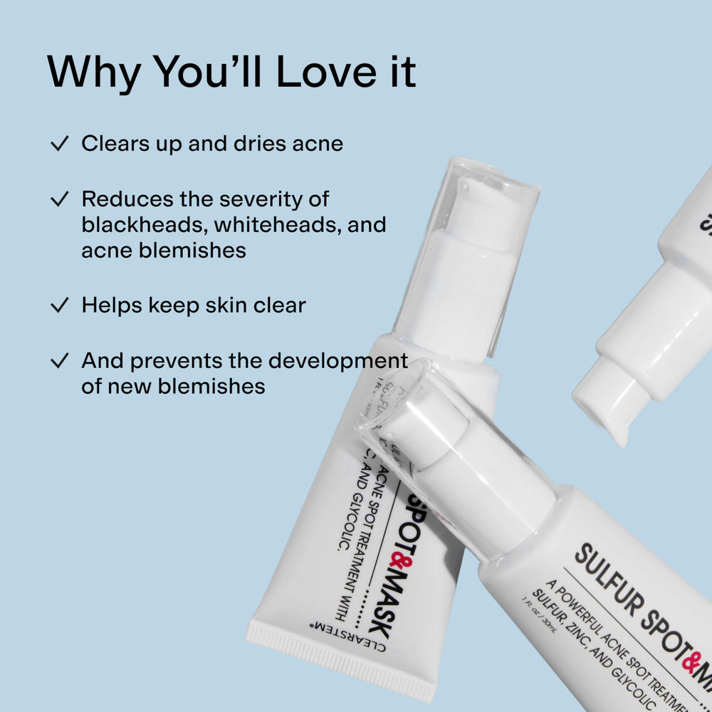 CLEARSTEM sulfur-spot-mask applied-on-face shows targeted care for problem areas.