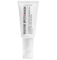 CLEARSTEM sulfur-spot-mask jar closeup demonstrates a creamy clay formula for balanced skin and oil control.
