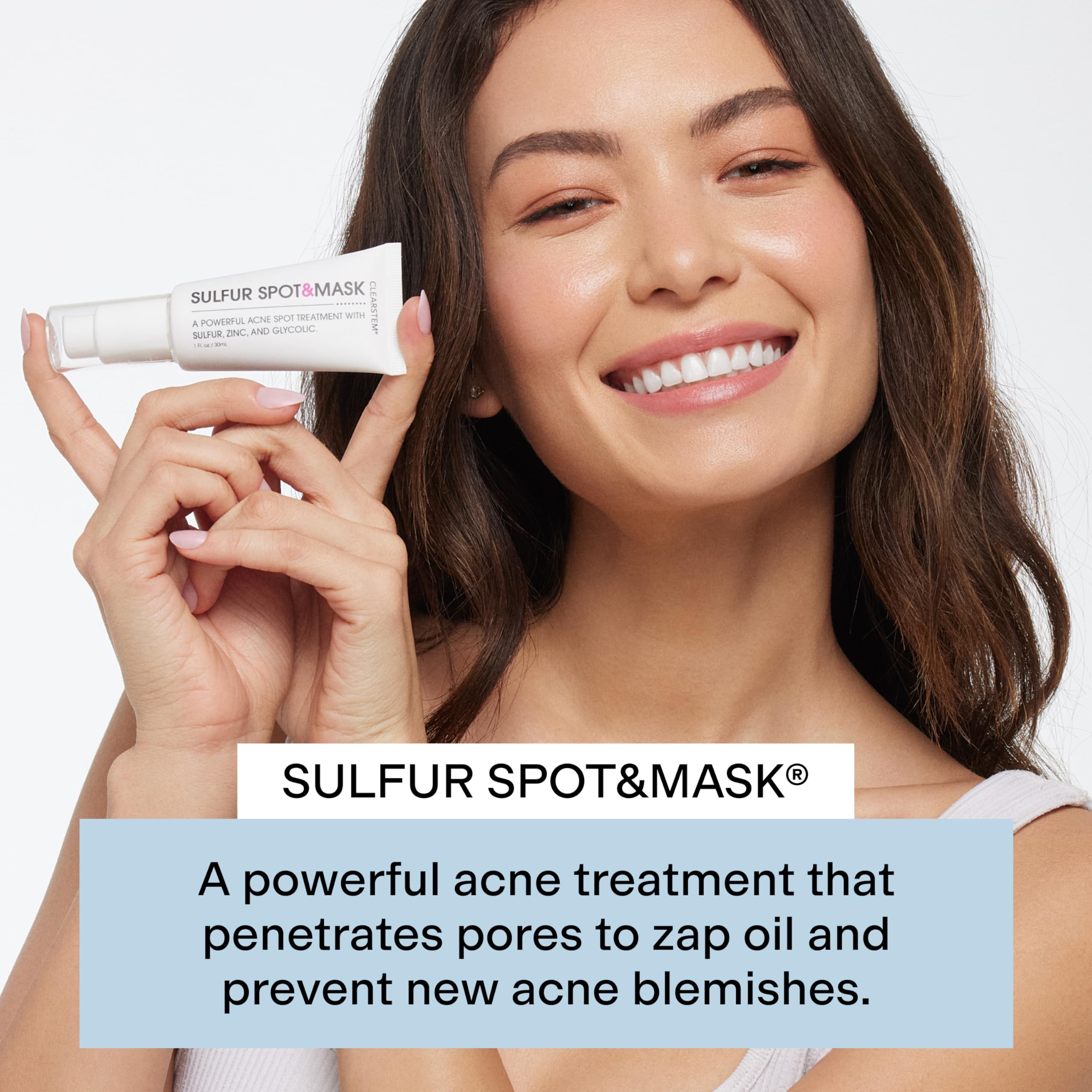 CLEARSTEM sulfur-spot-mask texture-closeup highlights smoothing action for refined pores and even tone.