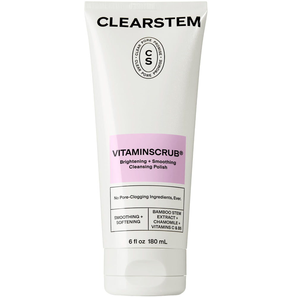 CLEARSTEM VITAMINSCRUB bottle-front showing antioxidant-infused cleanser for radiant skin.