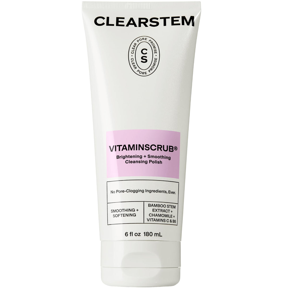CLEARSTEM VITAMINSCRUB bottle-front showing antioxidant-infused cleanser for radiant skin.