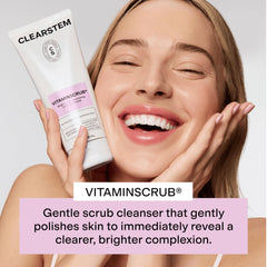 CLEARSTEM VITAMINSCRUB scrub-particles close-up illustrating gentle exfoliation.