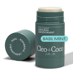 Cleo + Coco extra strength deodorant balm Basil Mint jar demonstrates long lasting freshness.