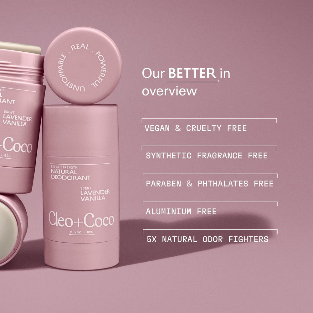 Cleo + Coco Lavender Vanilla application on underarms delivers quick, residue-free freshness.