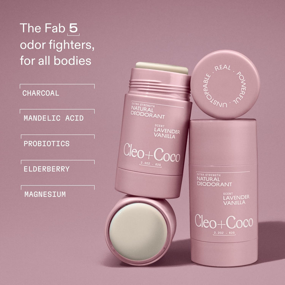 Cleo + Coco Lavender Vanilla balm jar shows premium vegan formula ready for long-lasting odor control.