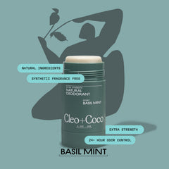 Cleo + Coco ingredients panel highlighting five actives for odor control.