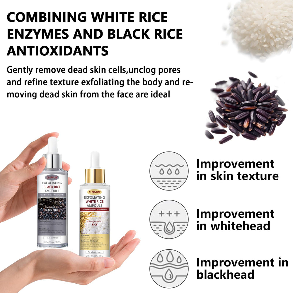 CLERVUN Rice Exfoliant ingredients close-up highlighting fermented rice and niacinamide