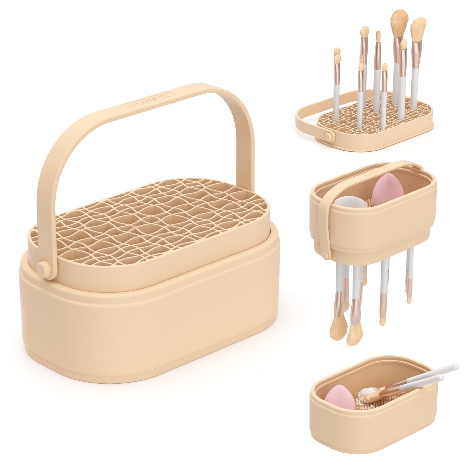 CLESOO makeup cleaner mat front view showcases compact 4-in-1 design for compact setup
