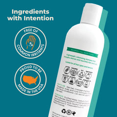 Cleure hypoallergenic volumizing shampoo bottle with pump demonstrates pH-balanced care