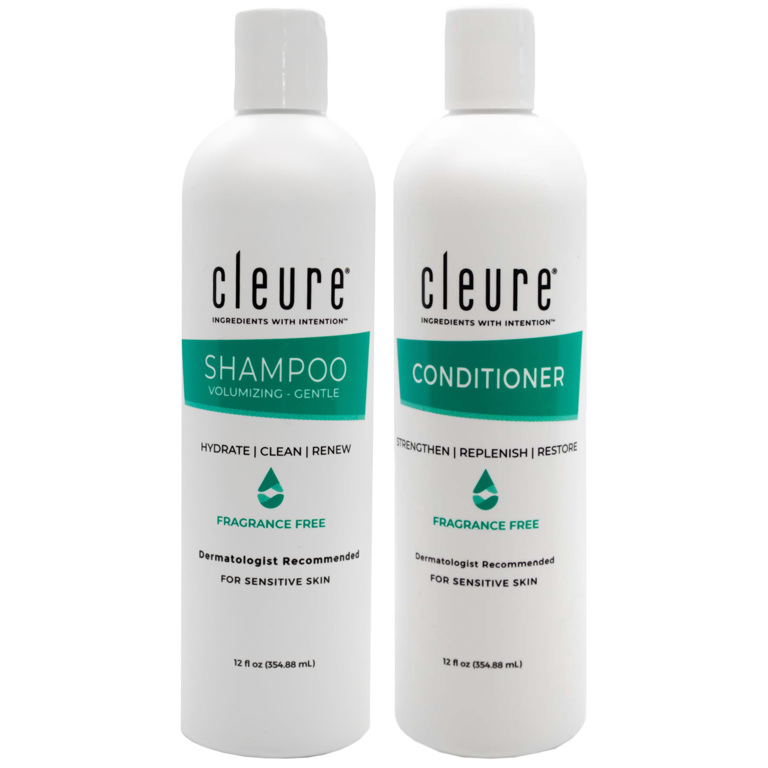 Cleure shampoo bottle: sulfate-free formula for sensitive skin
